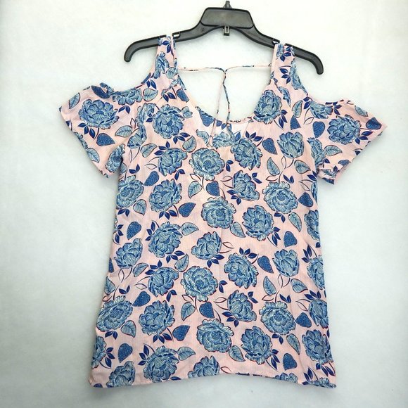 KUT From The Kloth Cold Shoulder Floral Top Size M Pink Blue - Picture 7 of 9